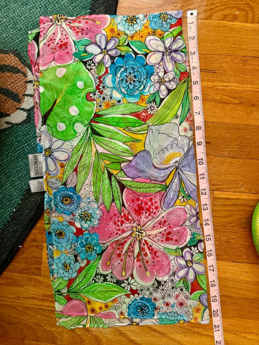 Chico’s 100% Silk Scarf Colorful Floral Botanical Print - Picture 4 of 5